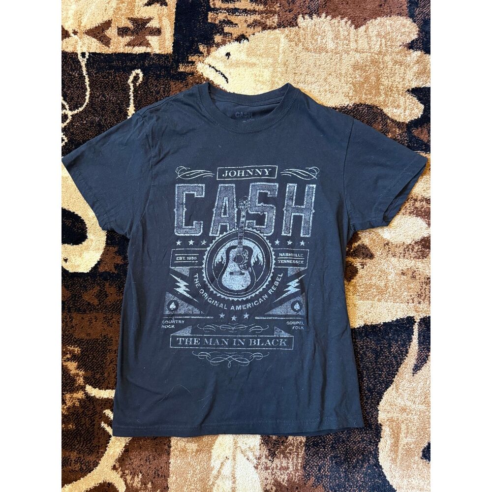 Johnny Cash Black Graphic T-Shirt Women's Small Country Music Western